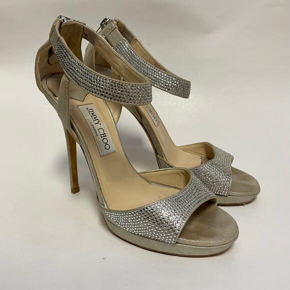 Jimmy Choo Silver Rhinestone Heels Size IT 38 / US 8 - Picture 1 of 11